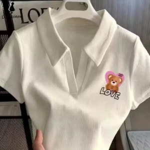 Stylish Half Sleeves Sticker Printed Collar Top