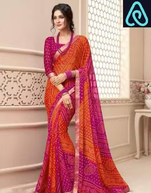 Designer georgette bandhani saree with running blouse