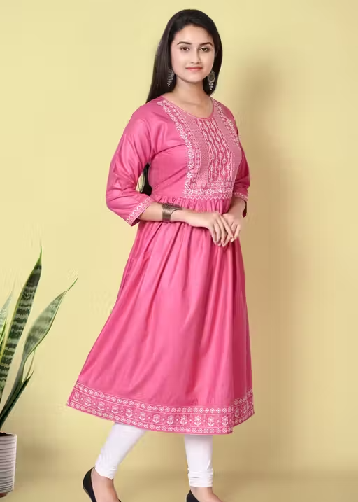 Stylish & Comfortable Kurtis for Every Occasion – Trendy, Elegant, and Viscose Rayon & Embroidered Designs for Women (Light Pink) - Image 2