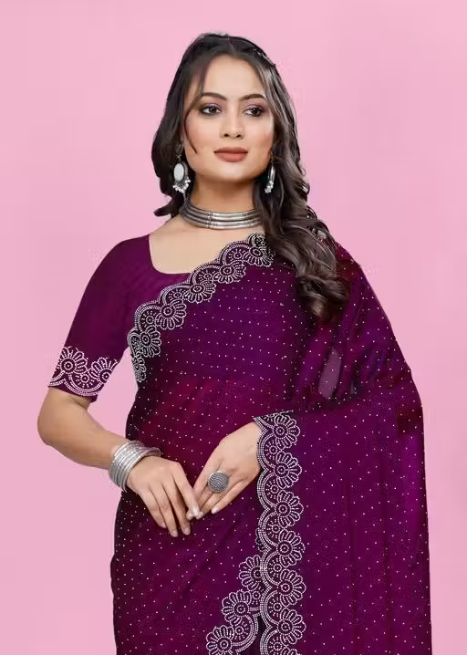 Siroski Hotfix Diamonds Saree | Sarees for Women | Party wear Sarees | Saree new Model 2025