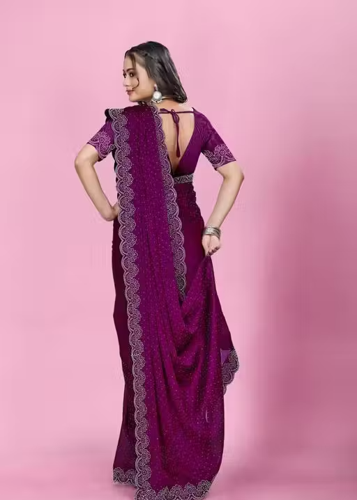 Siroski Hotfix Diamonds Saree | Sarees for Women | Party wear Sarees | Saree new Model 2025 - Image 2