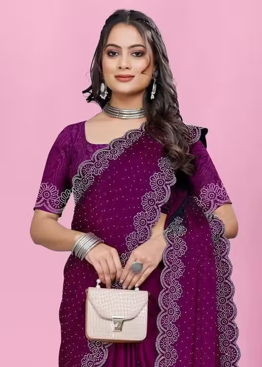Siroski Hotfix Diamonds Saree | Sarees for Women | Party wear Sarees | Saree new Model 2025 - Image 4