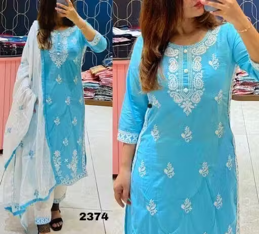 Embroidered Cotton Kurta Set for Women