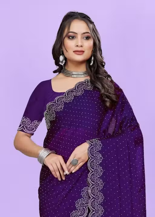 Siroski Hotfix Diamonds Saree | Sarees for Women | Party wear Sarees | Saree new Model 2025
