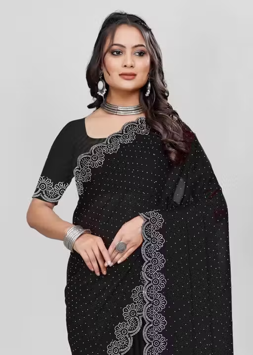 Siroski Hotfix Diamonds Saree | Sarees for Women | Party wear Sarees | Saree new Model 2025