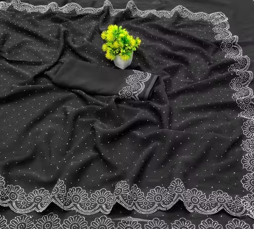 Siroski Hotfix Diamonds Saree | Sarees for Women | Party wear Sarees | Saree new Model 2025 - Image 2