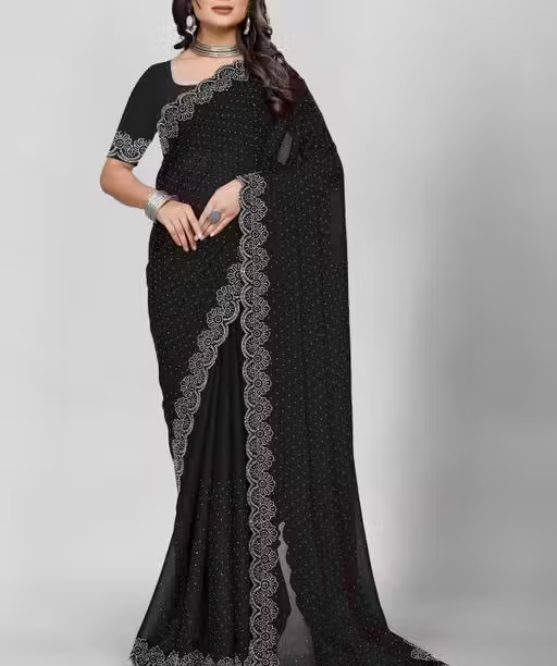 Siroski Hotfix Diamonds Saree | Sarees for Women | Party wear Sarees | Saree new Model 2025 - Image 3