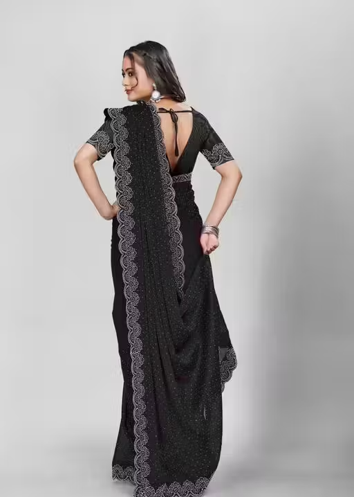 Siroski Hotfix Diamonds Saree | Sarees for Women | Party wear Sarees | Saree new Model 2025 - Image 4