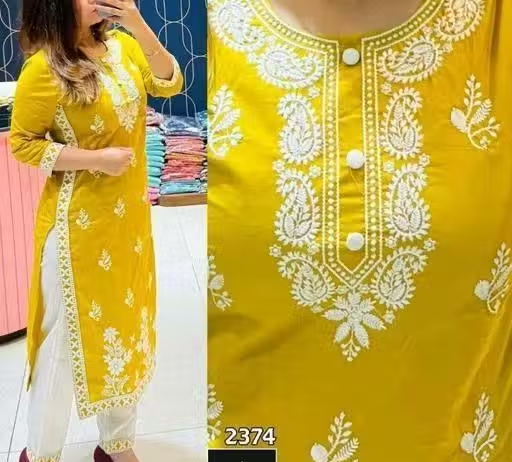 Embroidered Cotton Kurta Set for Women