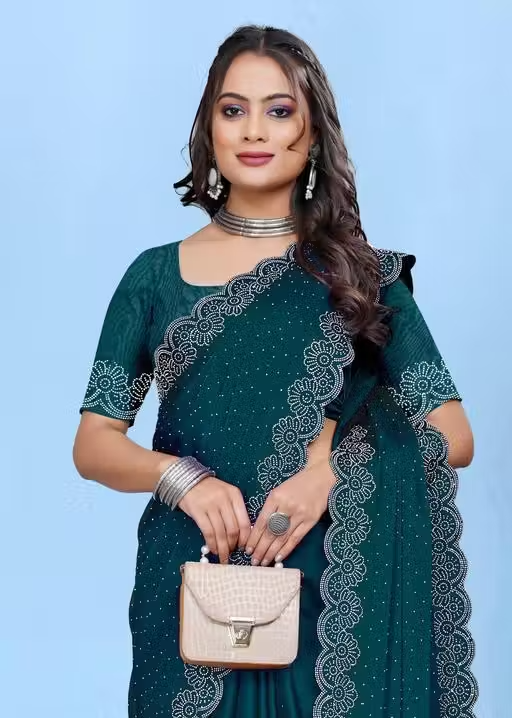 Siroski Hotfix Diamonds Saree | Sarees for Women | Party wear Sarees | Saree new Model 2025