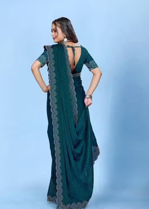 Siroski Hotfix Diamonds Saree | Sarees for Women | Party wear Sarees | Saree new Model 2025 - Image 2
