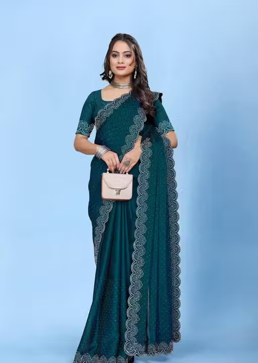 Siroski Hotfix Diamonds Saree | Sarees for Women | Party wear Sarees | Saree new Model 2025 - Image 3