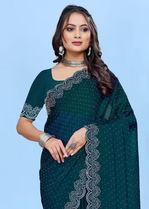 Siroski Hotfix Diamonds Saree | Sarees for Women | Party wear Sarees | Saree new Model 2025 - Image 4