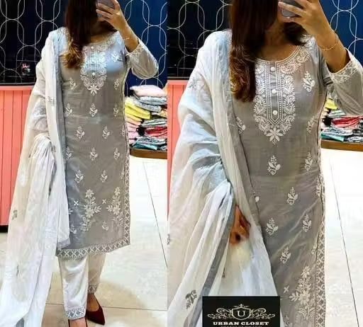 Embroidered Cotton Kurta Set for Women