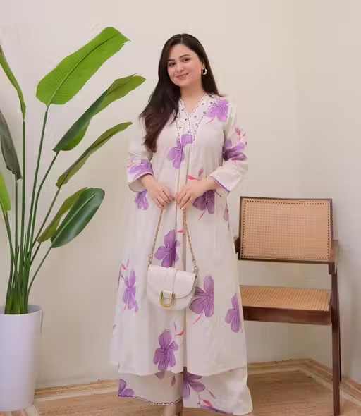 Printed Viscose Kurta Palazzos Fit/ for Women - Image 2