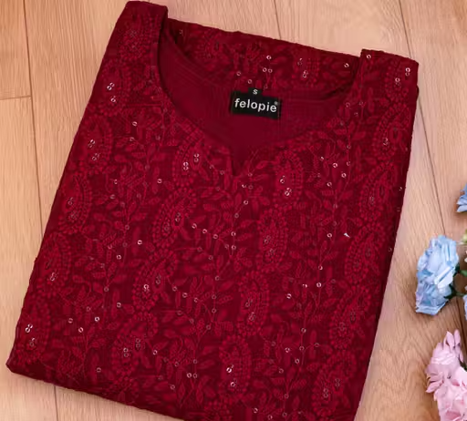 kurti for women (Maroon kurti)/Chikankari sequince work kurti