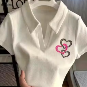 Stylish Half Sleeves Sticker Printed Collar Top & Tunic