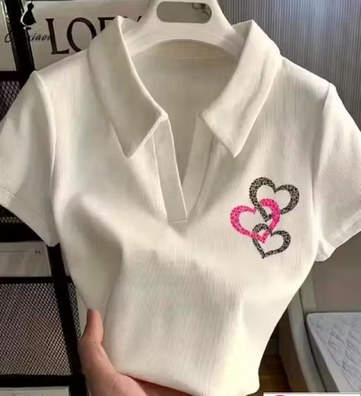Stylish Half Sleeves Sticker Printed Collar Top & Tunic