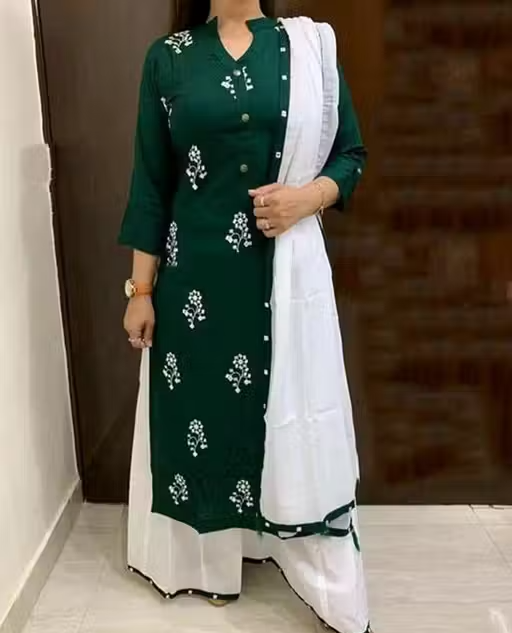 Embroidered Rayon Kurta Set for Women