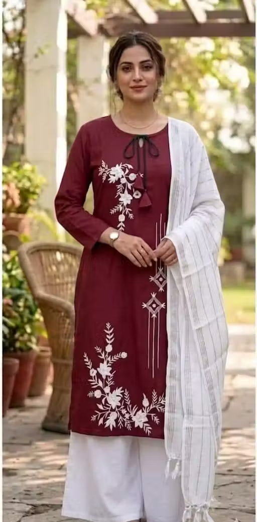 Embroidered Cotton Kurta Palazzos for Women