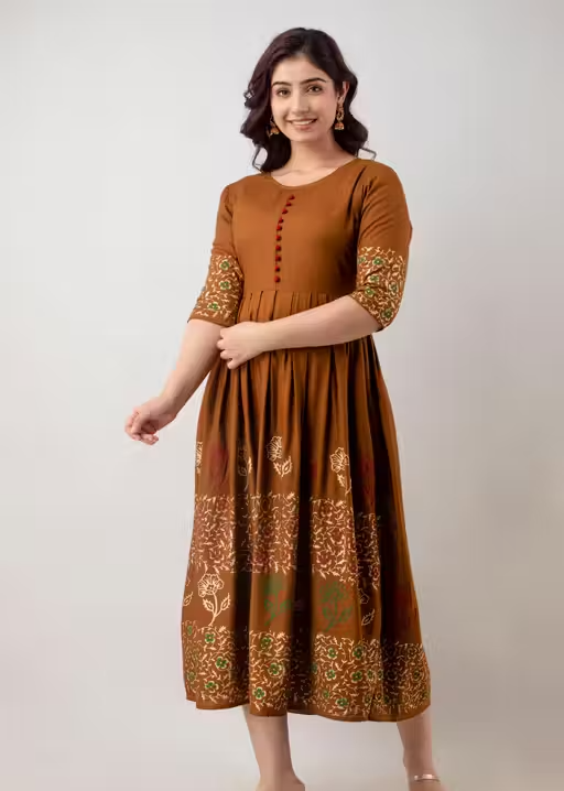 Stylish Rayon Printed Anarkali Flared Kurta