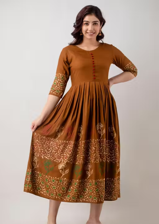 Stylish Rayon Printed Anarkali Flared Kurta - Image 3