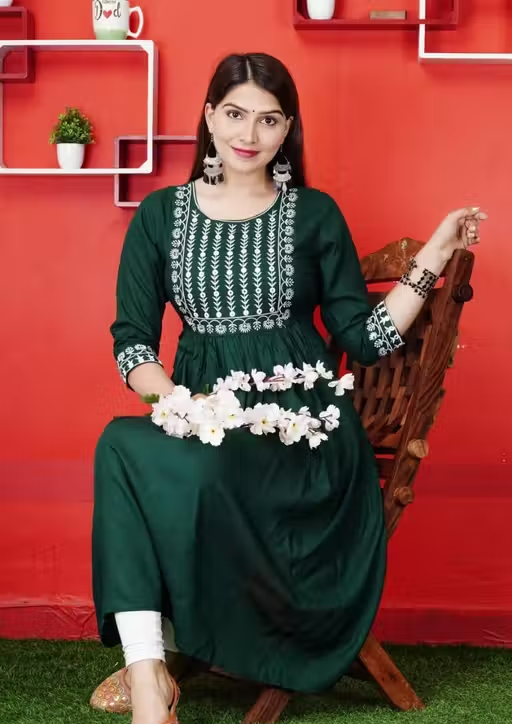 GREEN ANARKALI KURTI - Image 2