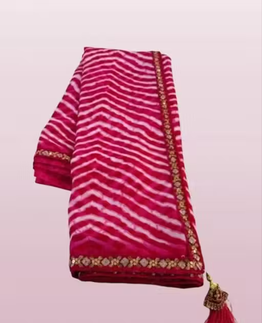 Georgette lehriya 60gms saree with lace and blouse