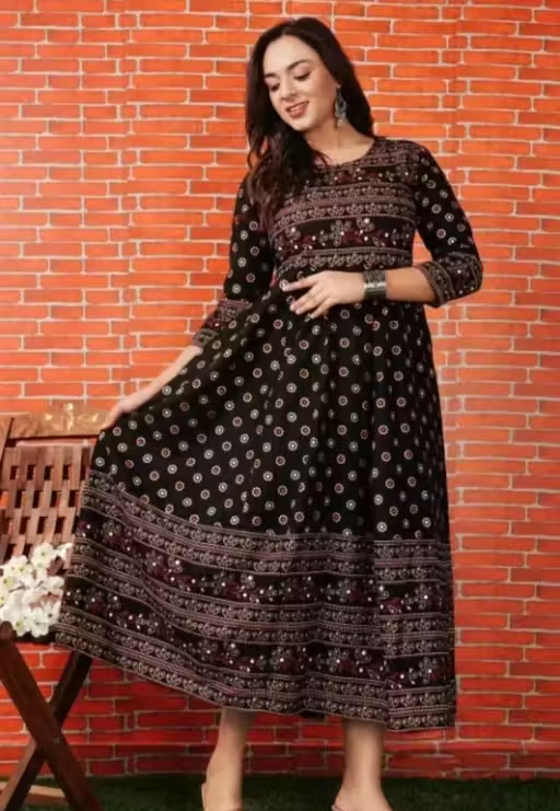 A Trending Beautiful Women Printed Black anarkali kurtis for women kurtis Women's/girl's printed anarkali kurta (Pack Of 1) - Image 2