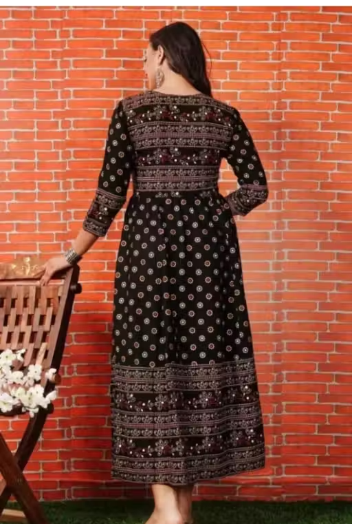A Trending Beautiful Women Printed Black anarkali kurtis for women kurtis Women's/girl's printed anarkali kurta (Pack Of 1) - Image 4