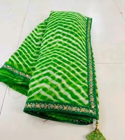 Georgette lehriya 60gms saree with lace and blouse - Image 2