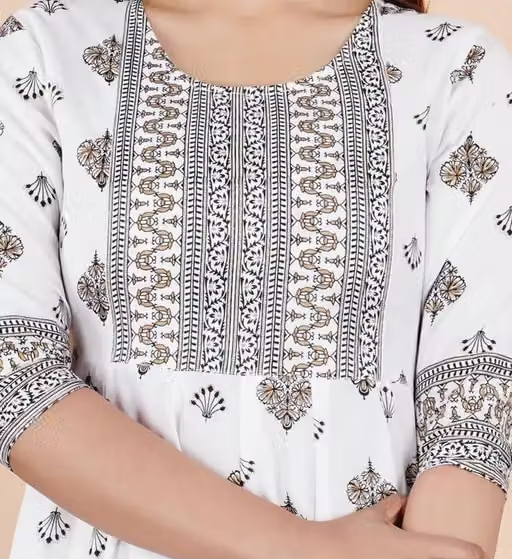 White Anarkali Gold Print Kurti for Women - Image 4