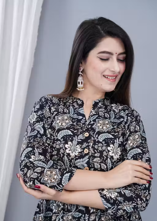 Women's Stylish Full Flair Anrakali Rayon Jaipur printed Black Kurta - Image 4