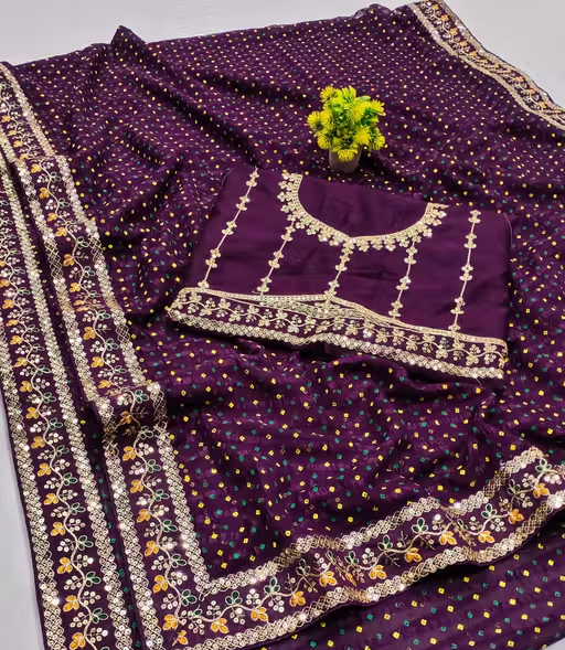 Fency Disener Georgette Pretty Sarees With New Fency Border With Blouse Piece.