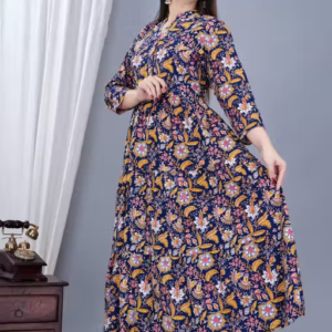Women's Stylish Full Flair Anrakali Rayon Jaipur printed Blue Kurta