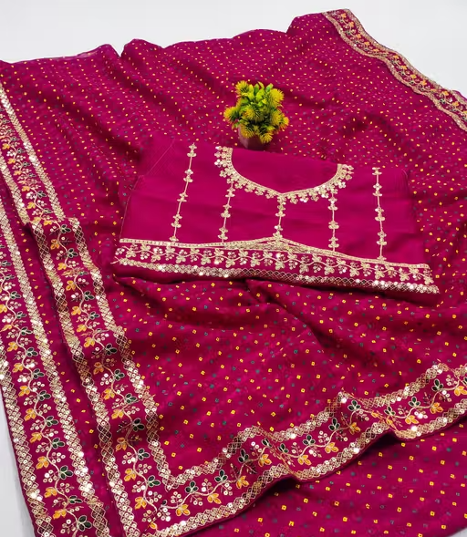 Fency Disener Georgette Pretty Sarees With New Fency Border With Blouse Piece.