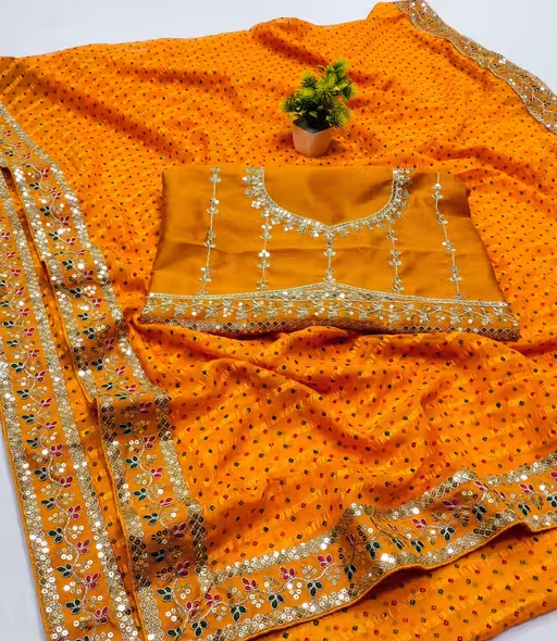 Fency Disener Georgette Pretty Sarees With New Fency Border With Blouse Piece.