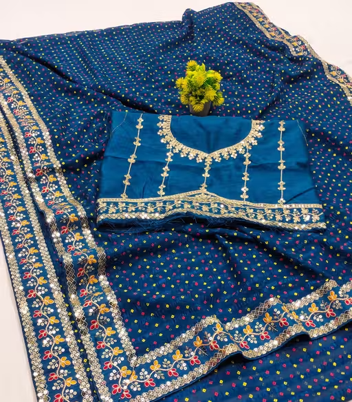 Fency Disener Georgette Pretty Sarees With New Fency Border With Blouse Piece.