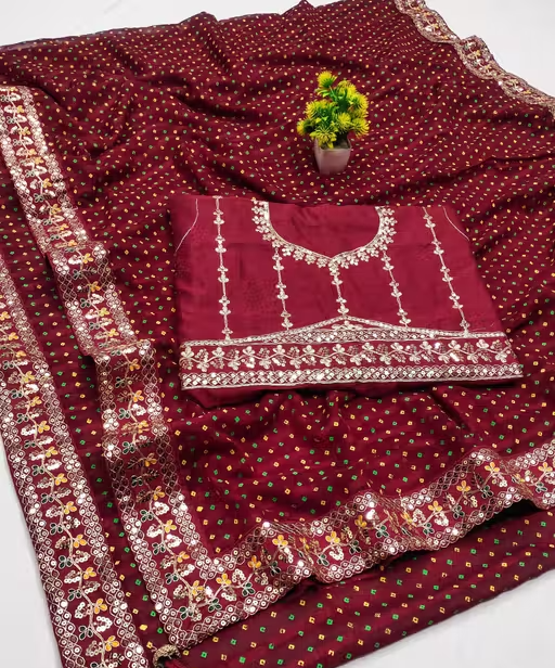 Fency Disener Georgette Pretty Sarees With New Fency Border With Blouse Piece.