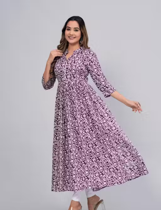 SANGANERI KURTI Women Rayon Anarkali Latest Gaithering Kurti Chinkenkari Anarkali Jaipuri - Image 3