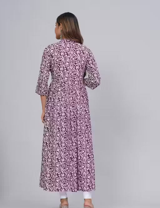 SANGANERI KURTI Women Rayon Anarkali Latest Gaithering Kurti Chinkenkari Anarkali Jaipuri - Image 4