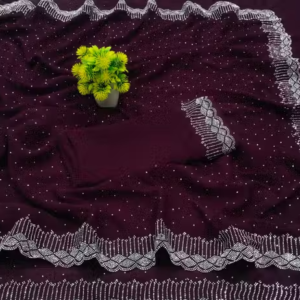 Dyed, Embellished, Self Design, Floral Print, Applique, Ombre, Striped, Solid/Plain Bollywood Georgette Saree (PURPLE)