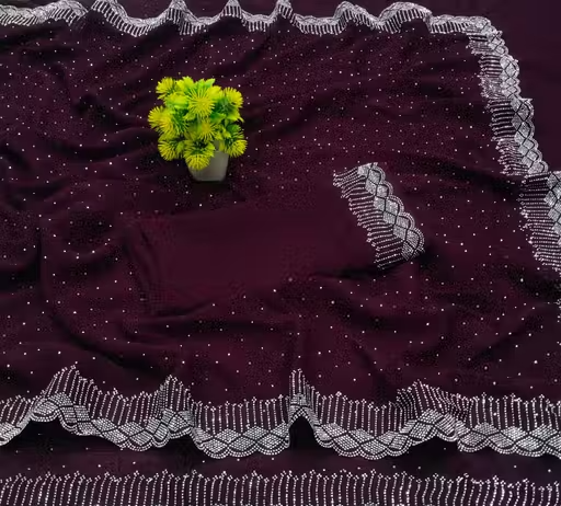 Dyed, Embellished, Self Design, Floral Print, Applique, Ombre, Striped, Solid/Plain Bollywood Georgette Saree (PURPLE)