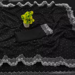 Dyed, Embellished, Self Design, Floral Print, Applique, Ombre, Striped, Solid/Plain Bollywood Georgette Saree (BLACK)
