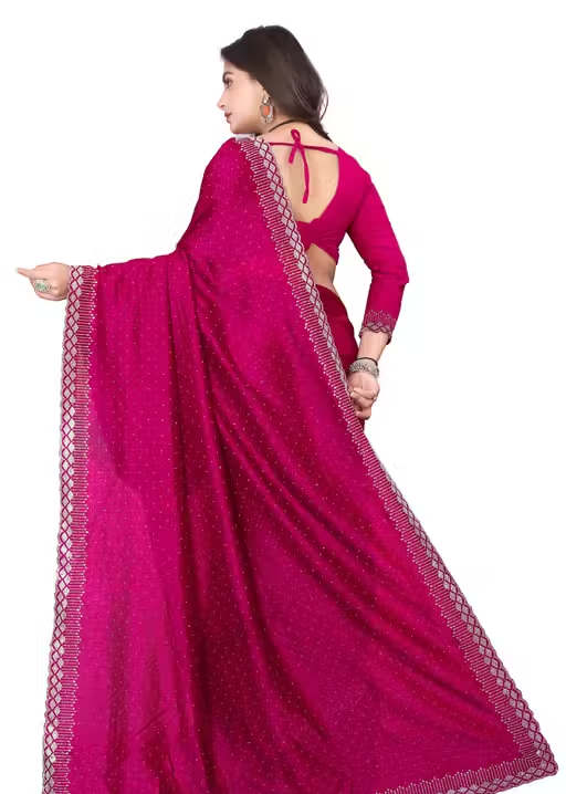 Dyed, Embellished, Self Design, Floral Print, Applique, Ombre, Striped, Solid/Plain Bollywood Georgette Saree (CHERRY) - Image 3