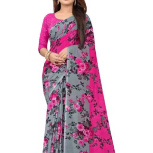 Dailywear Georgette Grey Printed Saree With Blouse
