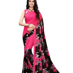 half and half georgette pink Saree with blouse