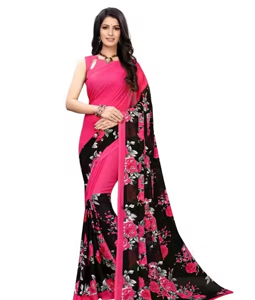 half and half georgette pink Saree with blouse