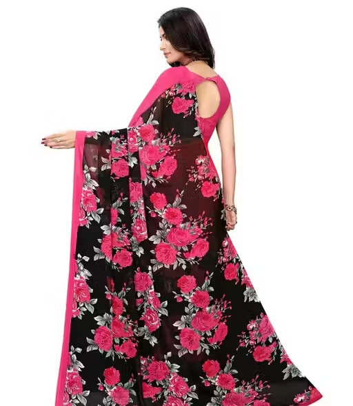 half and half georgette pink Saree with blouse - Image 3