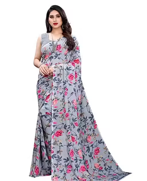 georgette grey Saree with blouse